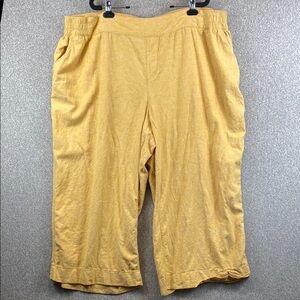 Lane Bryant wide leg pull on pants linen blend cropped pockets 26W butter yellow